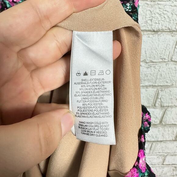 Dress the Population Marie Mini Floral One Shoulder Lace Black Pink Green S - Picture 5 of 10